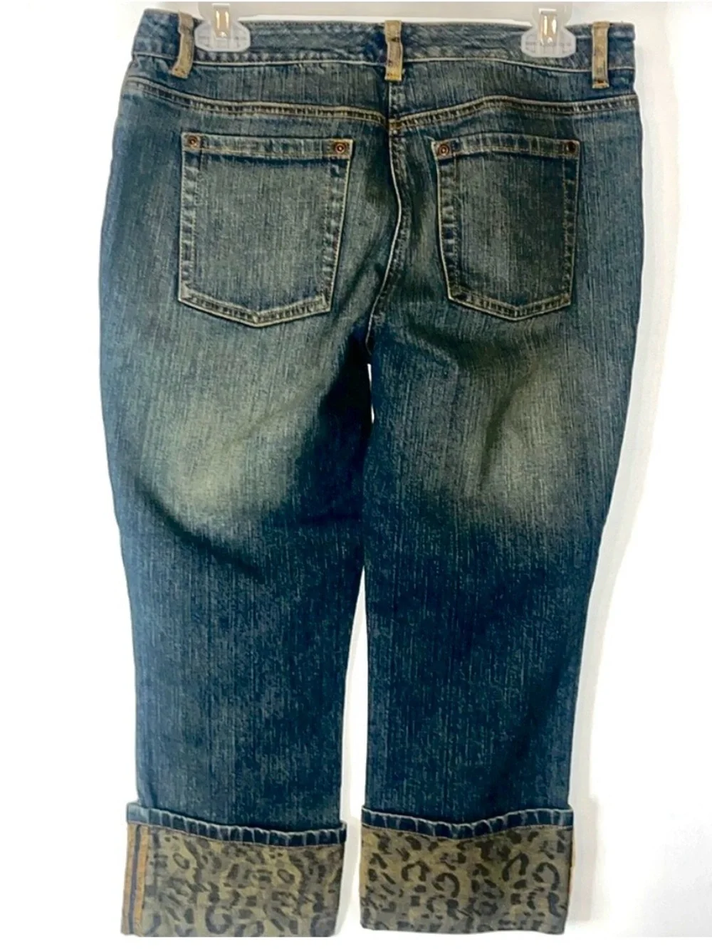 INC Capri Jeans Animal Print Cuffs Med Distressed Mid rise  Med Wash Sz 10P
